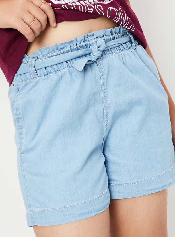 Buy Girls Solid Denim Shorts Online at just Rs. 499.0