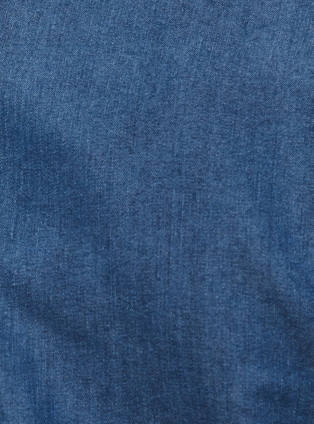 Girls Solid Crop Shirt-style Top