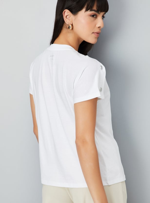 Women Solid Top with Button Tabs