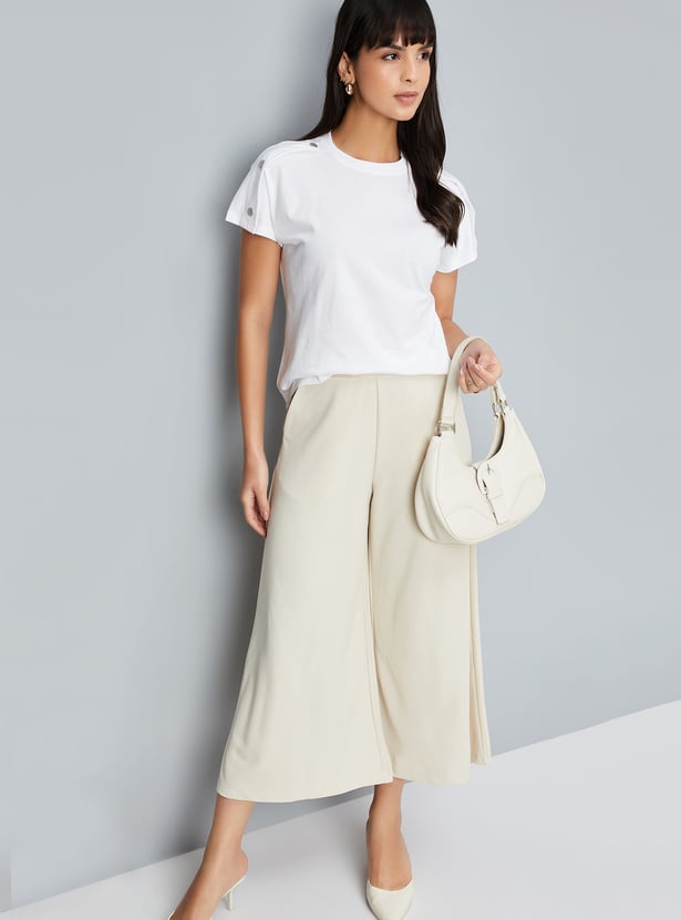 Women Solid Top with Button Tabs