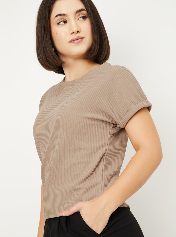 【DEARMINE】Deep Ribbed Knit T-Shirt Boohoo ME