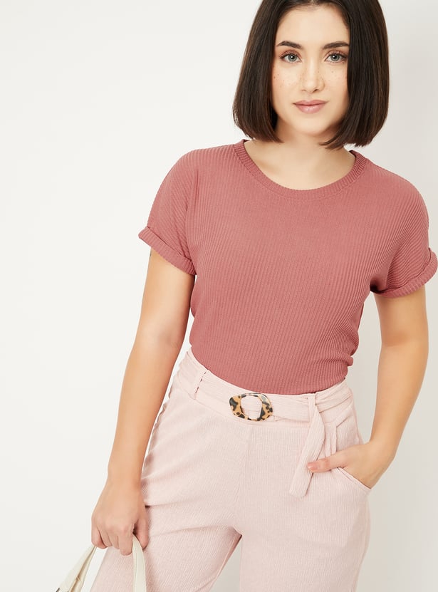 Women Ribbed Knit T-shirt