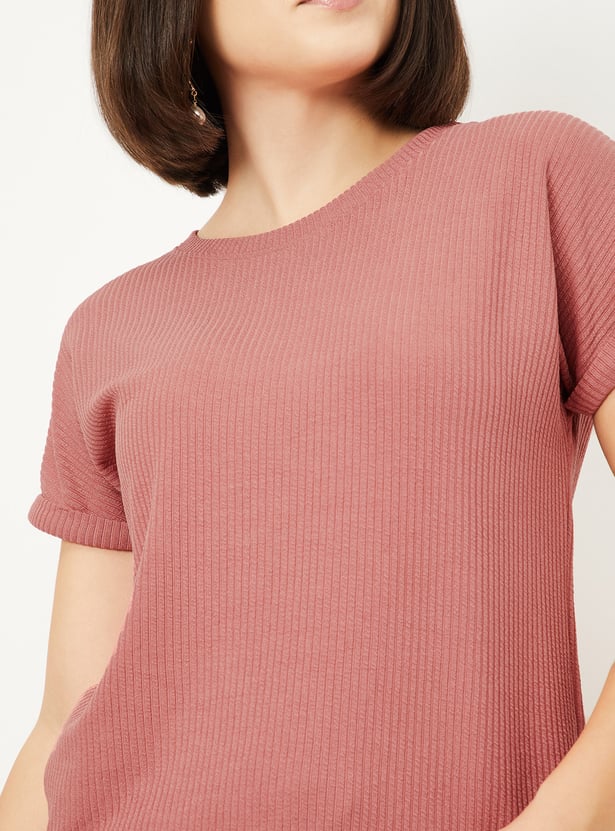 Women Ribbed Knit T-shirt