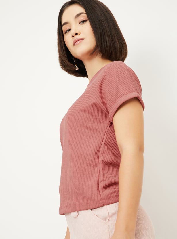 Women Ribbed Knit T-shirt