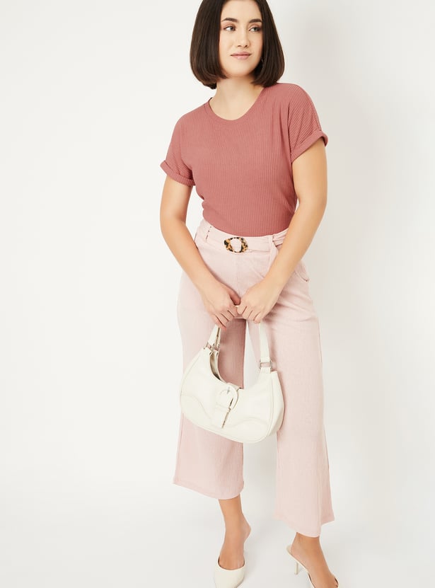 Women Ribbed Knit T-shirt