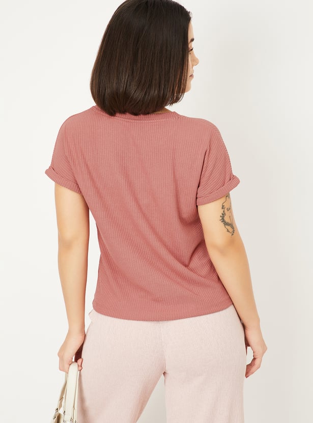 Women Ribbed Knit T-shirt