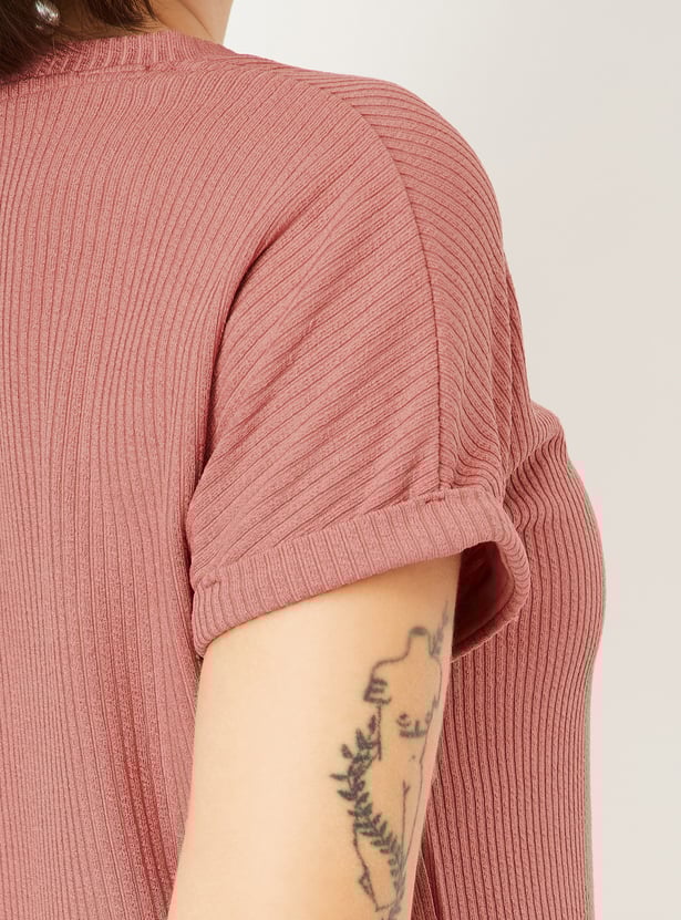 Women Ribbed Knit T-shirt