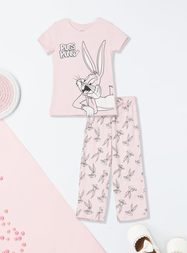 Girls Bugs Bunny Printed Sleepwear Set
