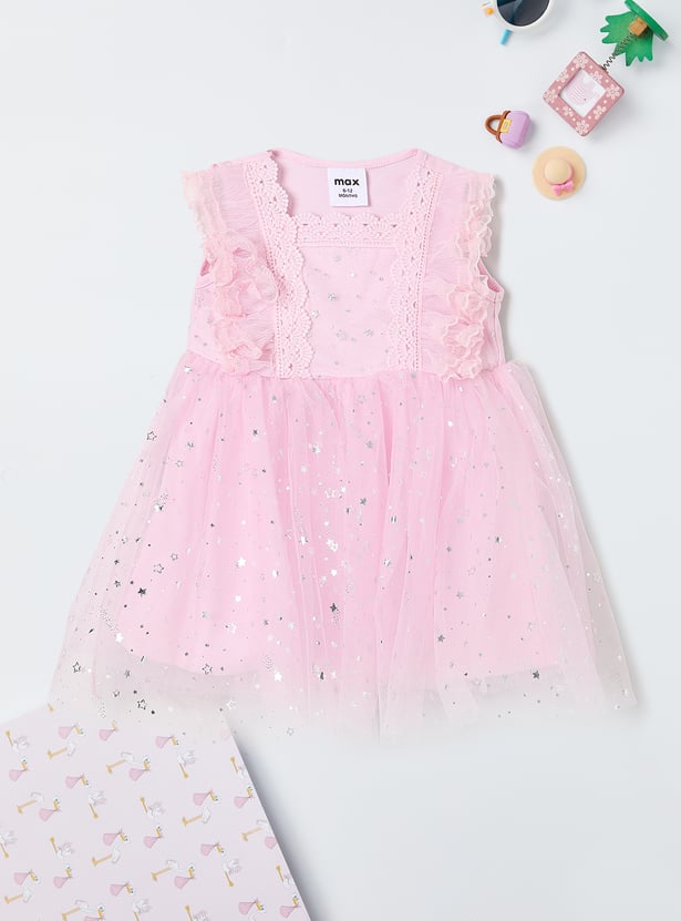Girls Pink Embellished Fit And Flare Dress