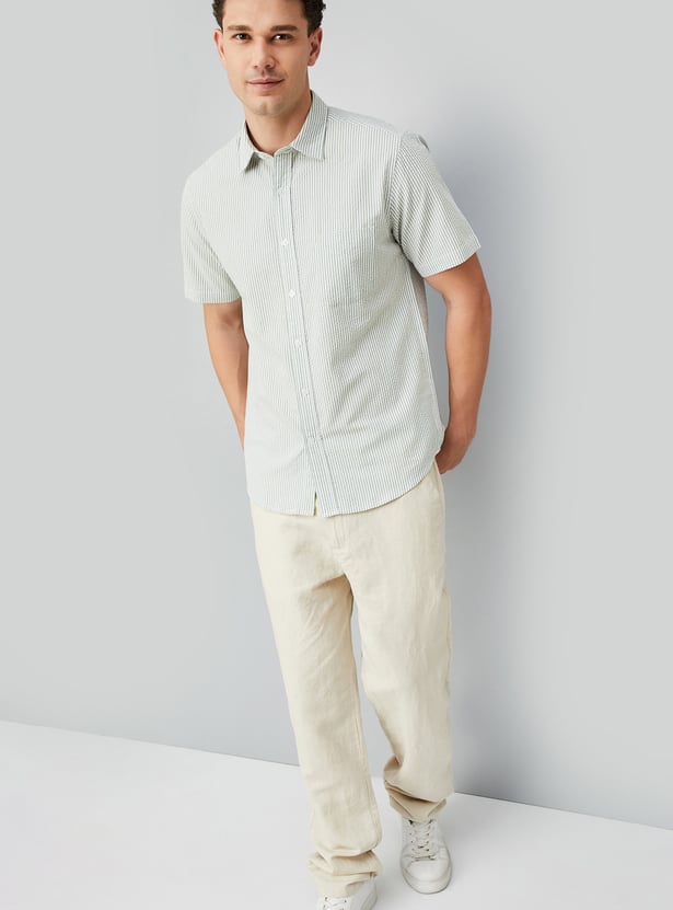Men Seersucker Slim Fit Shirt