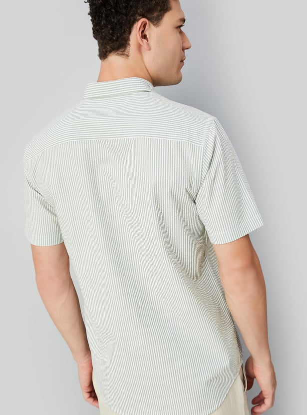 Men Seersucker Slim Fit Shirt