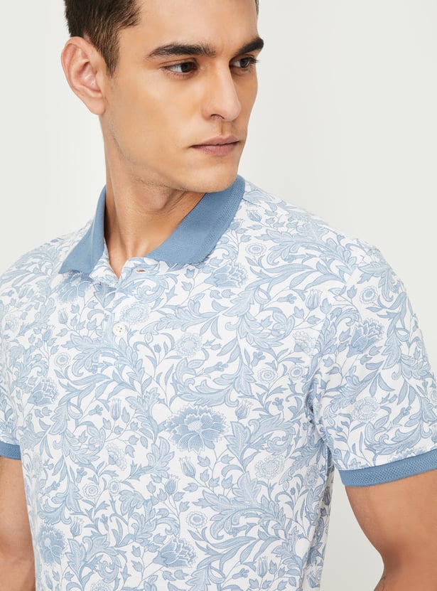 Men Floral Print Polo T-shirt