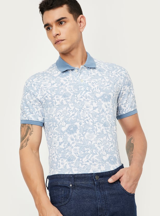 Men Floral Print Polo T-shirt