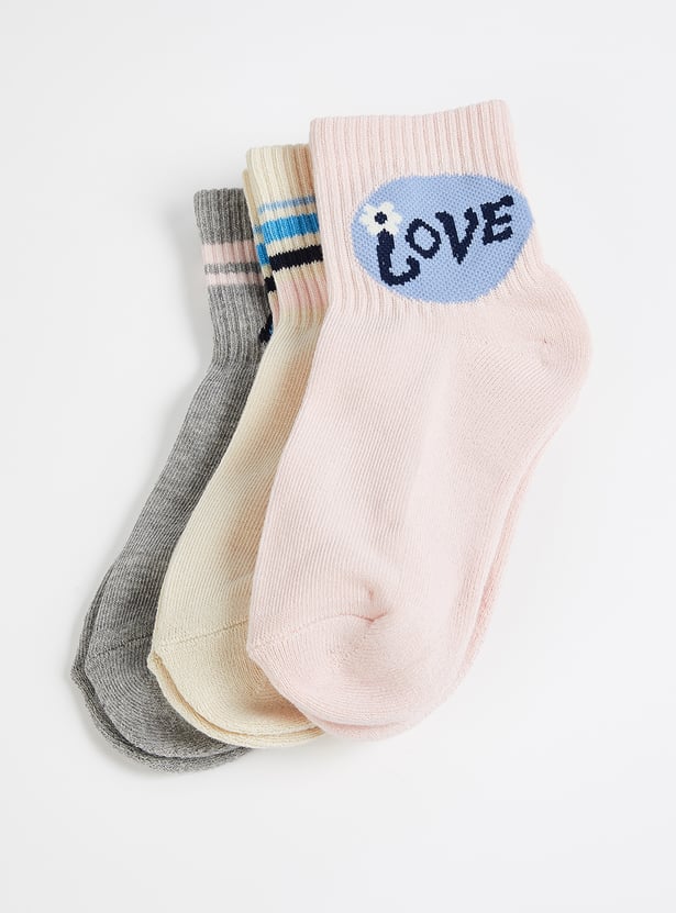 Girls Printed Ankle Length Socks - Pack of 3