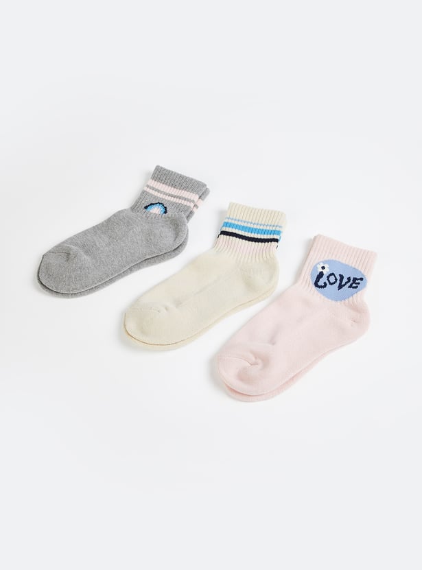 Girls Printed Ankle Length Socks - Pack of 3