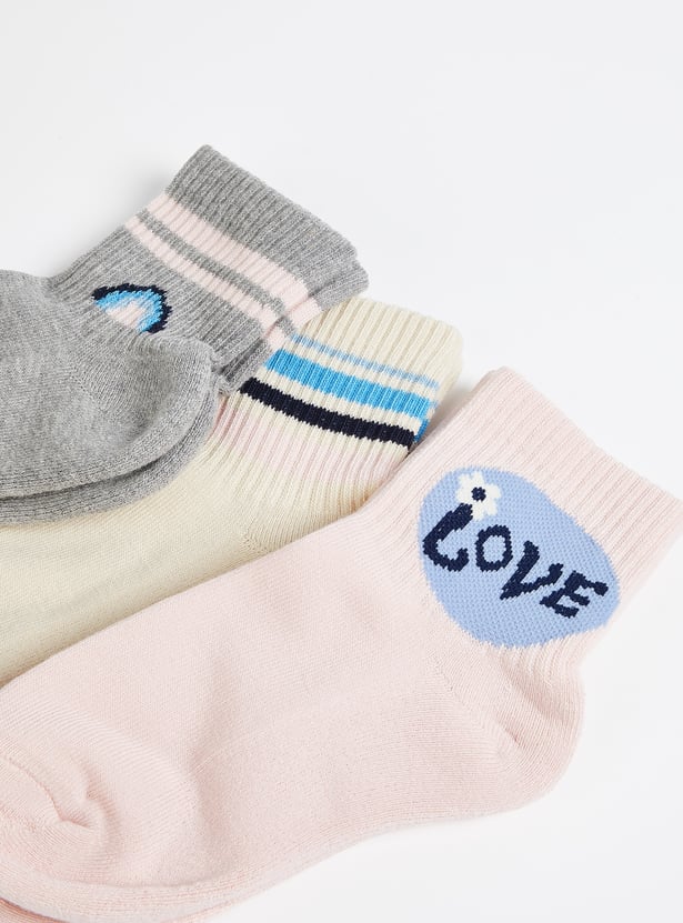 Girls Printed Ankle Length Socks - Pack of 3