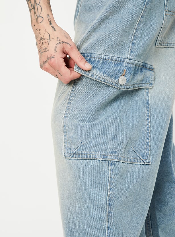 Men Washed Loose Fit Cargo Jeans