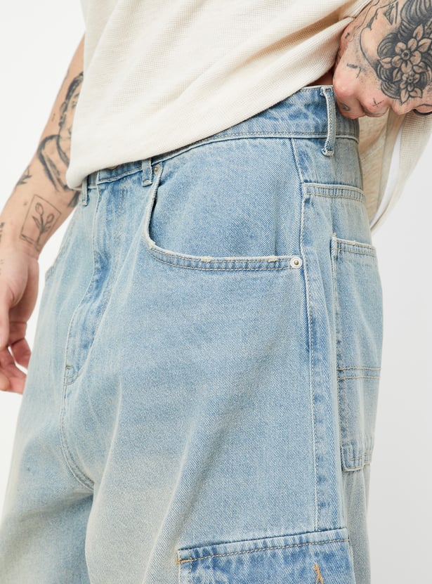 Men Washed Loose Fit Cargo Jeans