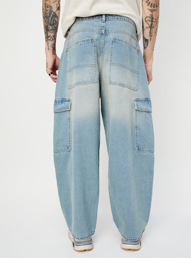 Men Washed Loose Fit Cargo Jeans