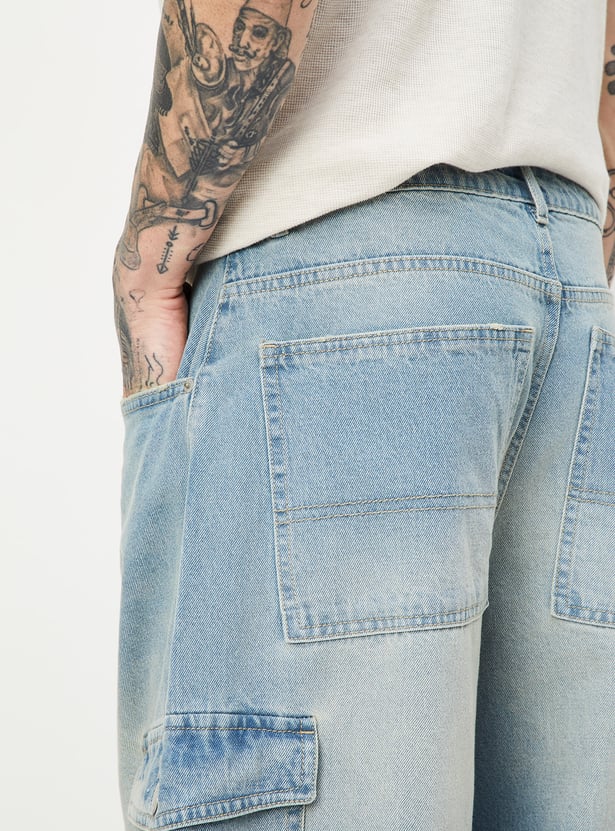 Men Washed Loose Fit Cargo Jeans