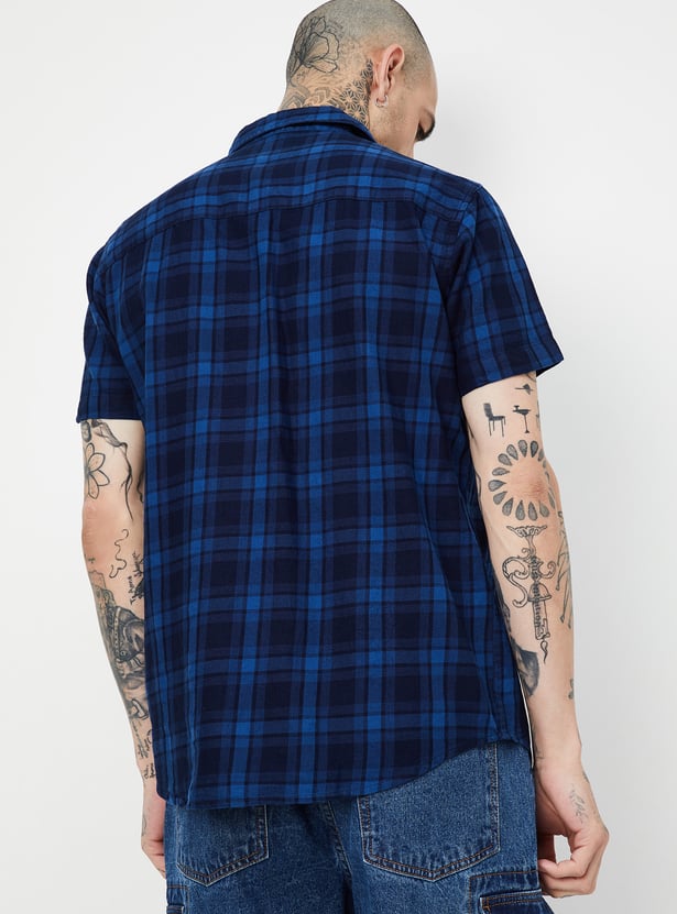 Boys Purple 100% Cotton Regular Fit Checked Shirt