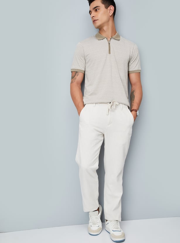 Men Solid Straight Linen Chinos