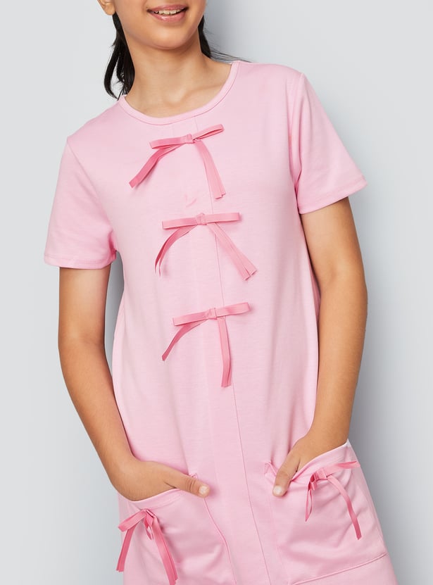 Girls Bow Applique Dress