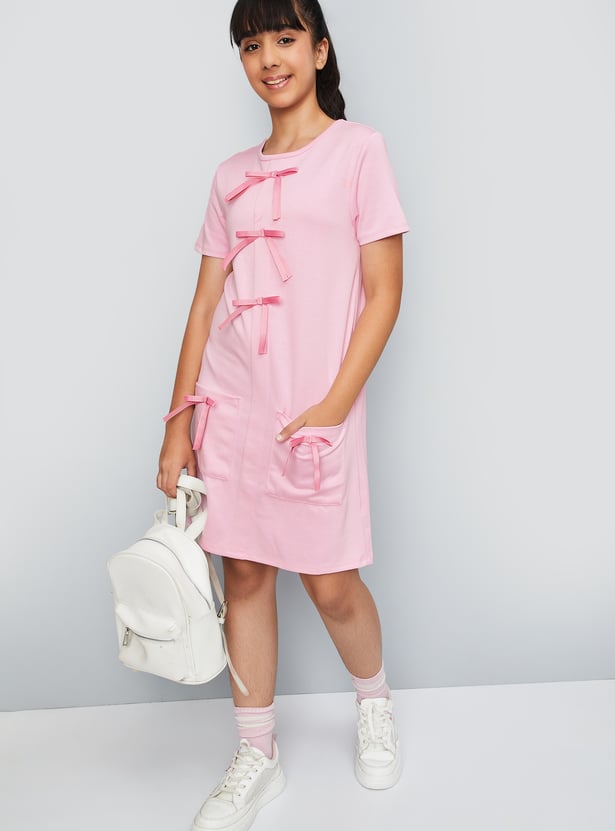 Girls Bow Applique Dress