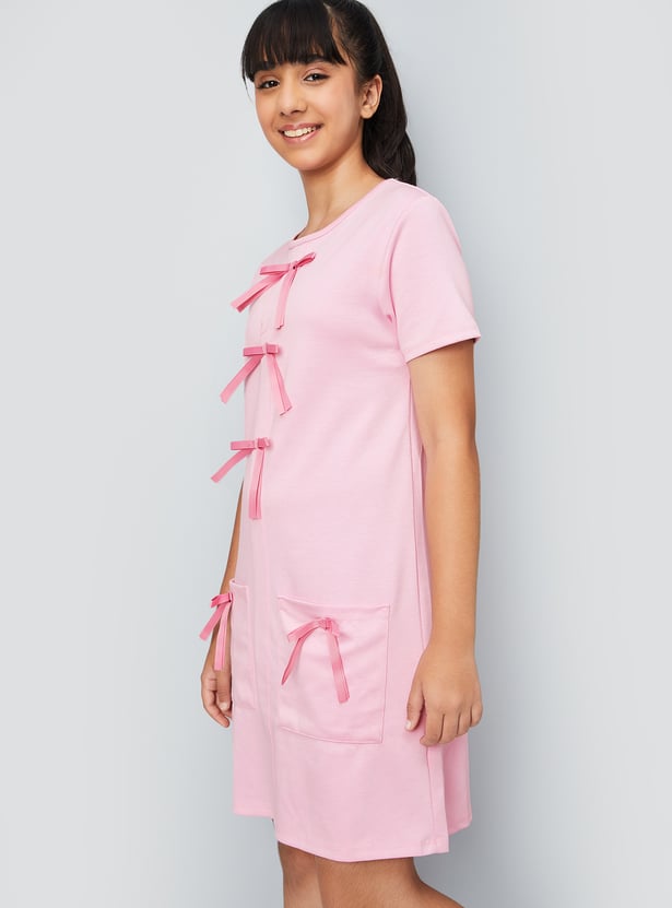 Girls Bow Applique Dress