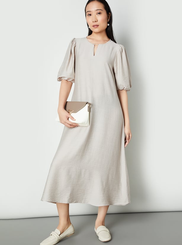 Women Textured A-line Midi Dress