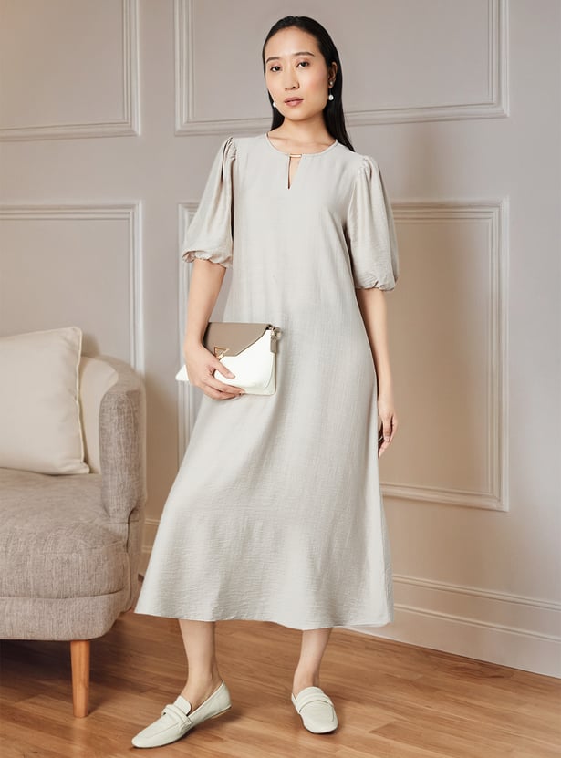 Women Textured A-line Midi Dress