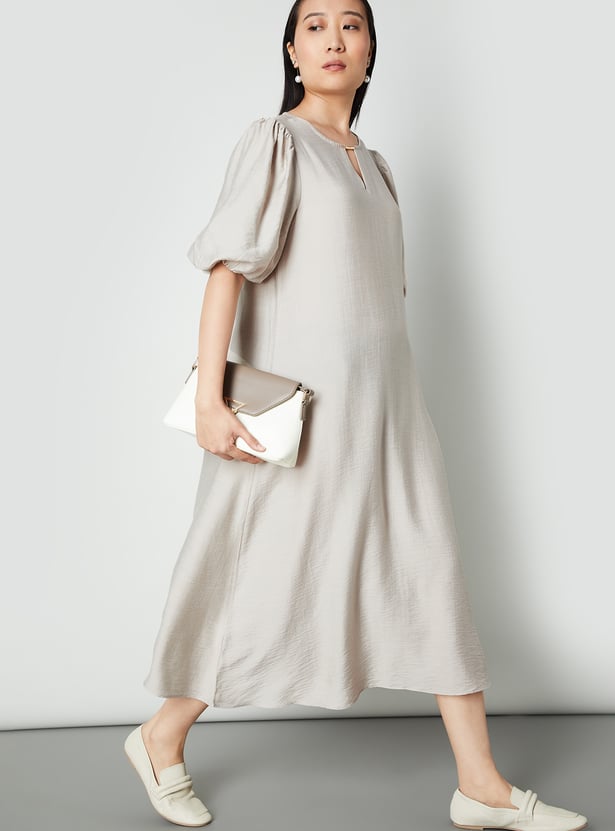 Women Textured A-line Midi Dress