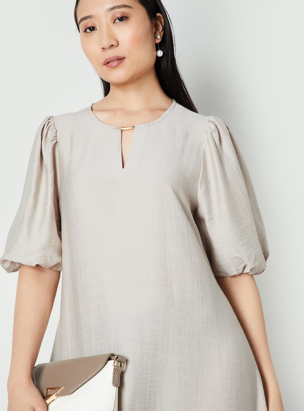 Women Textured A-line Midi Dress