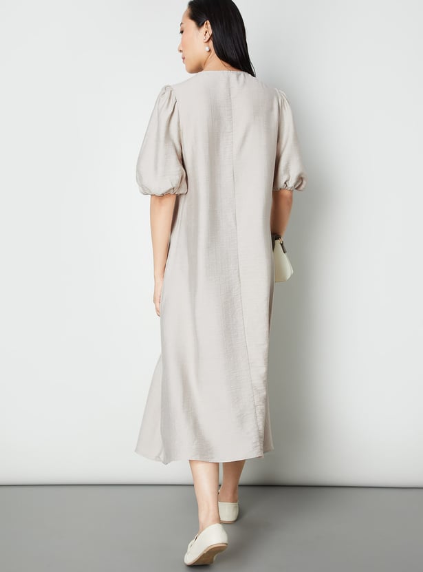 Women Textured A-line Midi Dress