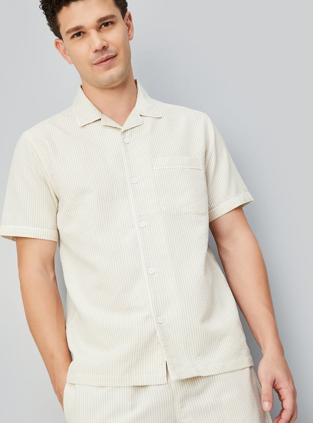Men Striped Seersucker Regular Fit Shirt
