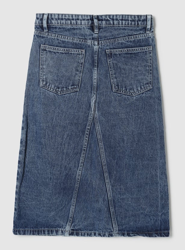 Girls Washed Denim A-line Skirt