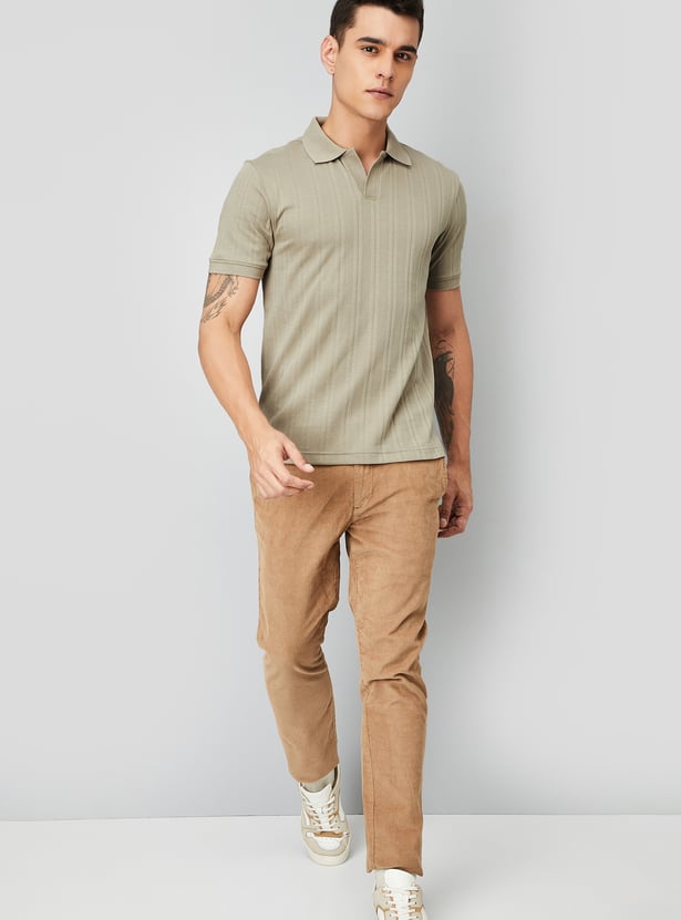 Men Ribbed Knit Polo T-shirt