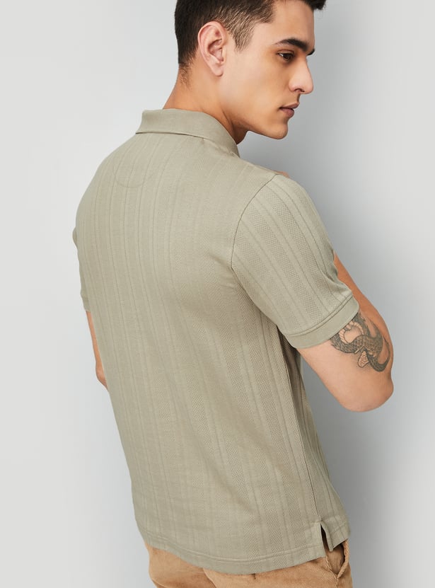 Men Ribbed Knit Polo T-shirt