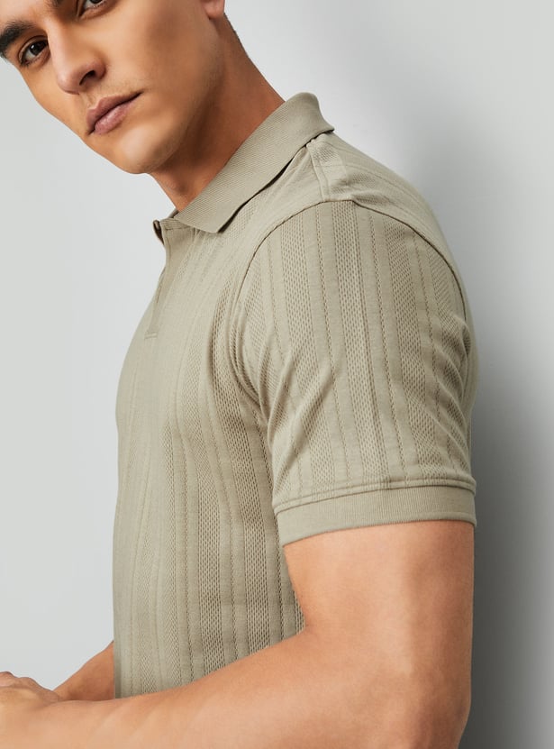 Men Ribbed Knit Polo T-shirt
