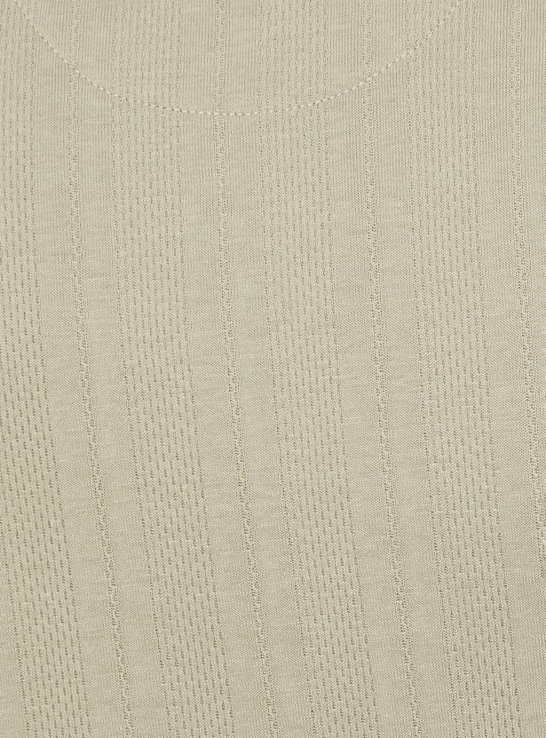 Men Ribbed Knit Polo T-shirt