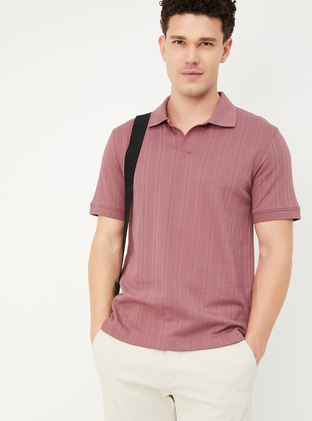 Men Ribbed Knit Polo T-shirt