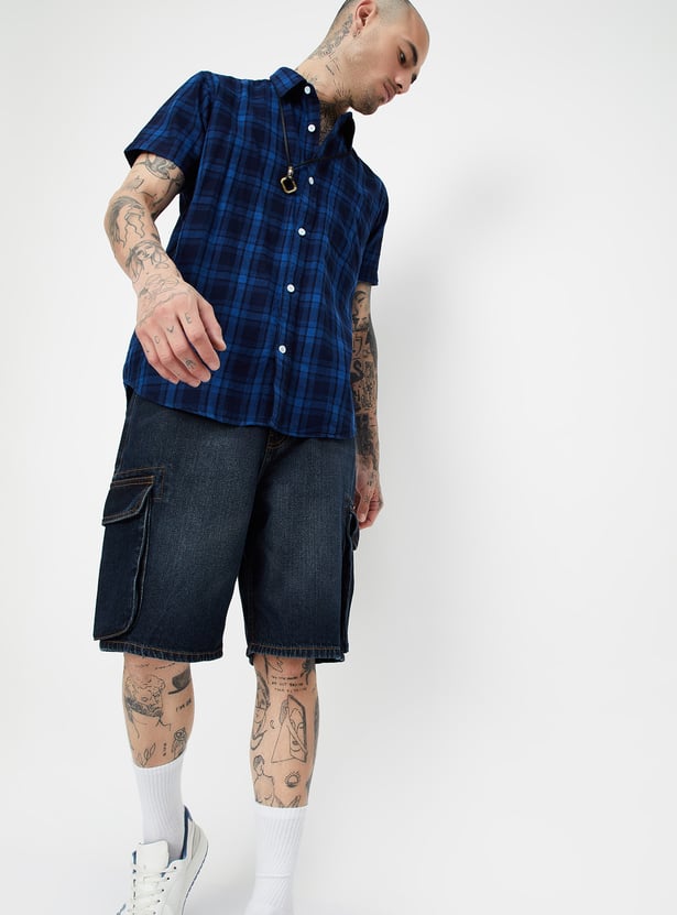 Men Washed Cargo Denim Shorts