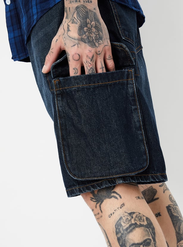 Men Washed Cargo Denim Shorts