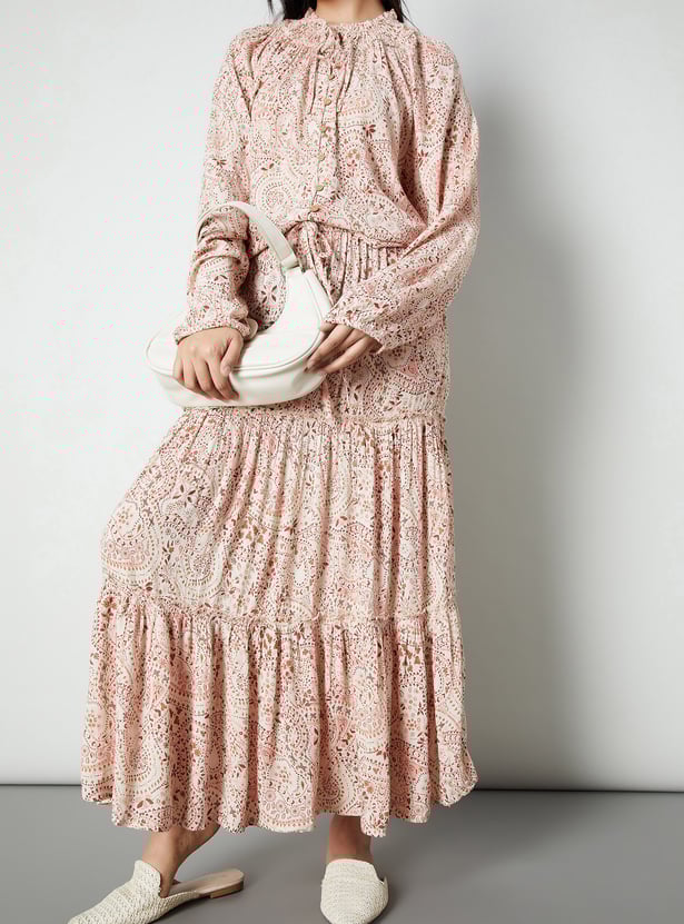 Women Printed Tiered Long Skirt