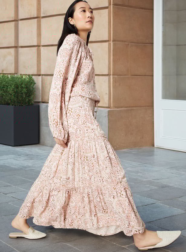 Women Printed Tiered Long Skirt