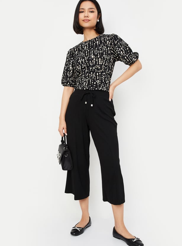 Women Ribbed Relaxed Fit Culottes