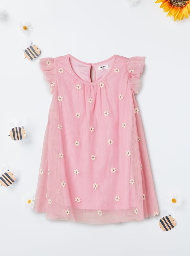 Girls Floral Applique Dress