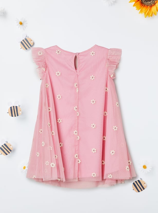 Girls Floral Applique Dress