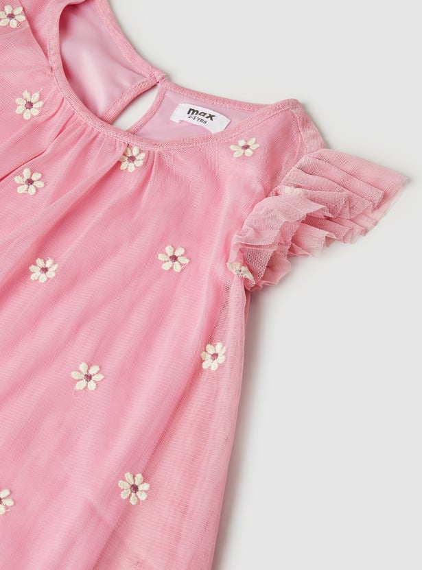 Girls Floral Applique Dress