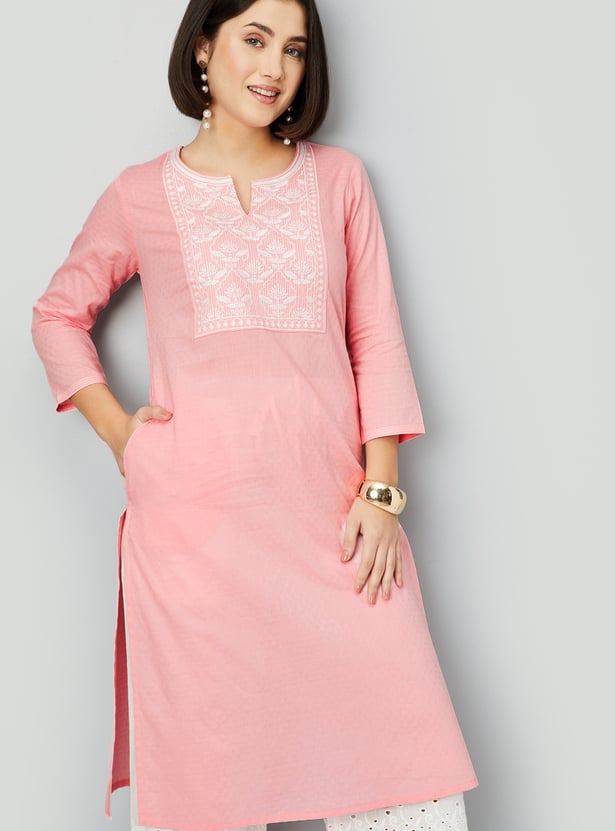 Women Embroidered Yoke Straight Kurta